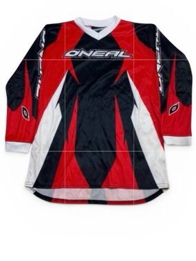 Vintage O'Neal Youths Red and Black Graphic Jersey, Size Large Y2K Moto Racing